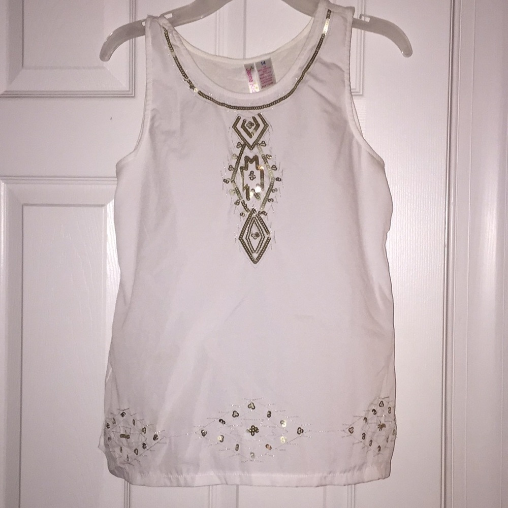 white tank top with gold sequins